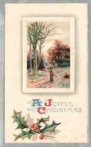 Vintage Postcard A Joyful Christmas Greetings Card Lady Walking Holly Berries