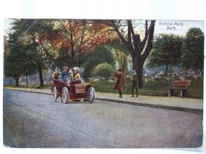 Early Motor Car Driving Thru Victoria Park Bath Somerset Vintage Postcard 1905