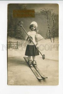 423902 CHRISTMAS X-mas SKIING Girl Vintage PHOTO Russia PC