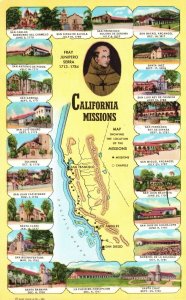 Vintage Postcard California Missions Maps Founding of the Spanish Missions Calif