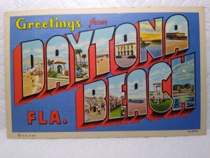 Greetings From Daytona Beach Florida Large Letter Linen Postcard Curt Teich