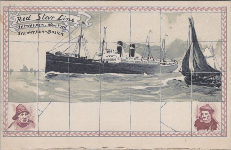 Postcard Ships Red Star Line Antwerpen New York Boston