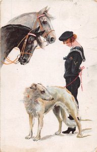 J46/ Interesting Postcard c1910 Art Nouveau Woman Horse Dog Belgium 315