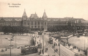 Vintage Postcard Amsterdam Central Railway Station North Holland Netherlands
