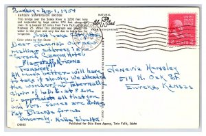 Hansen Suspension Bridge Snake River Near Twin Falls Idaho c1954 Postcard