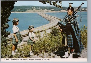 Piper And Children, Canso Causeway, Cape Breton, Nova Scotia, Chrome Postcard