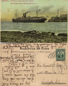 cuba, HAVANA, Ward Line Steamer, Morro Castle, Lighthouse (1912) Postcard