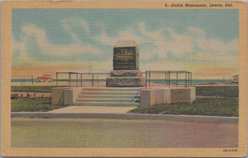 Postcard Dutch Monument Lewes Delaware DE