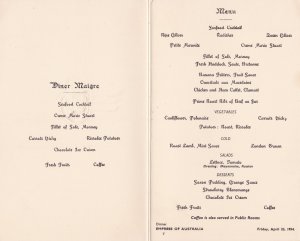 canadian  pacific 1954  empress of australia dinner menu  list ref r14549 
