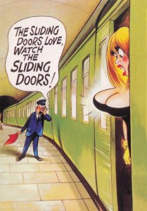 Sexy Lady Tube Train Boobs Getting Stuck Bamforth Comic Postcard