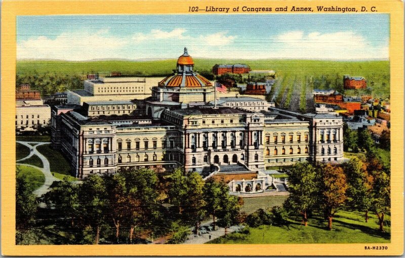 Vtg Library of Congress and Annex Birds Eye View Washington DC Linen Postcard