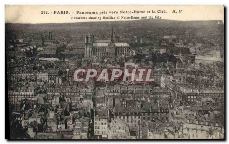Postcard Old Paris Panorama taken to Notre Dame and Cite