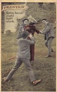Many Hands Make Light Work Violent Rare Proverb Old Postcard