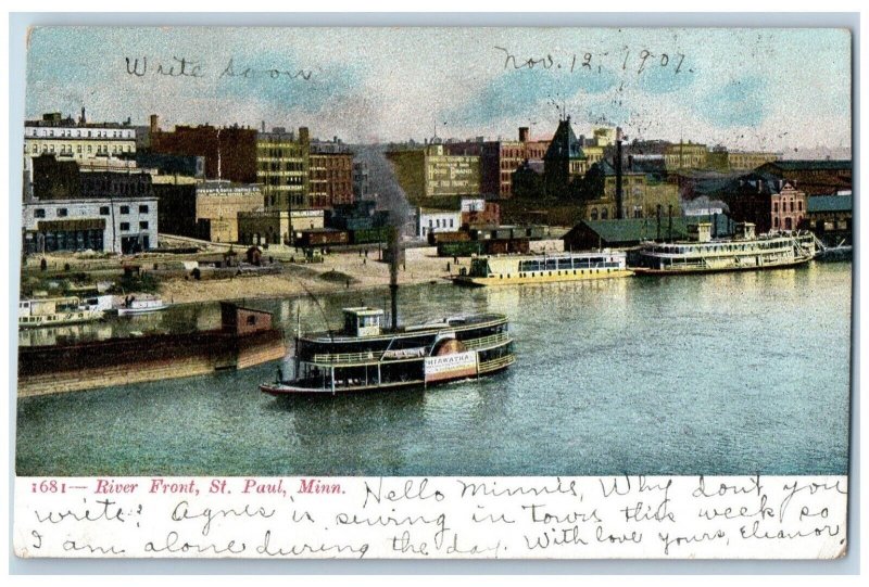 St Paul Minnesota MN Postcard River Front Steamer Cruise Ship Lake Building 1907