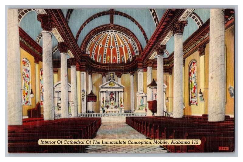 Postcard AL Cathedral Of The Immaculate Conception Mobile Alabama Interior View 