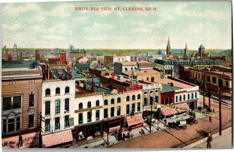 Aerial View of Mt. Clemens MI Business District Vintage Postcard E56