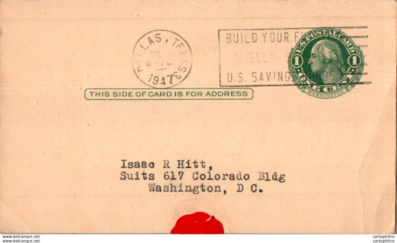 US Postal stationery to Washington Dallas 1947