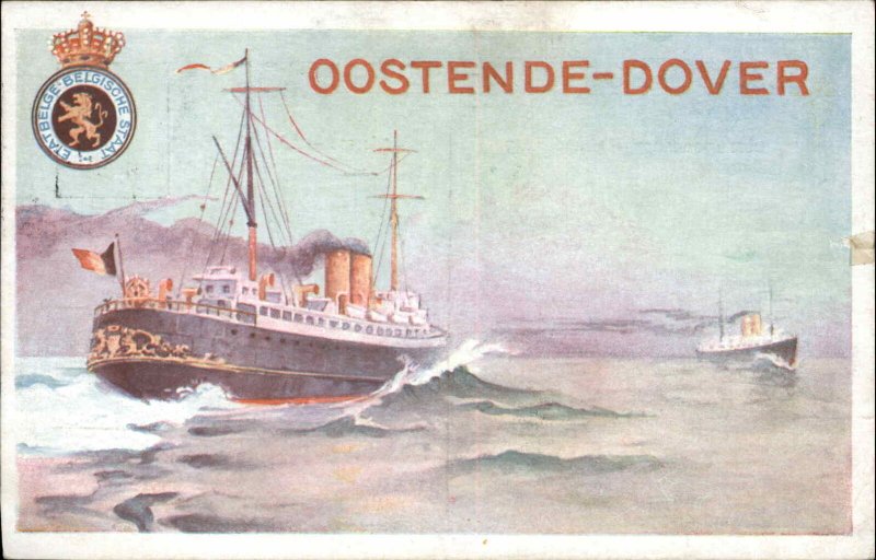 Oostende-Dover Steamer Steamship Etat Belge 1913 Cancel Postcard