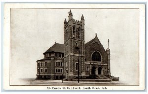 c1910 St. Paul's M.E. Church South Bend Indiana IN Antique Posted Postcard