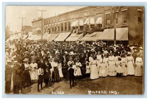 1911 Waiting Crowd For Judy's Store Opening Milford IN RPPC Photo Postcard 