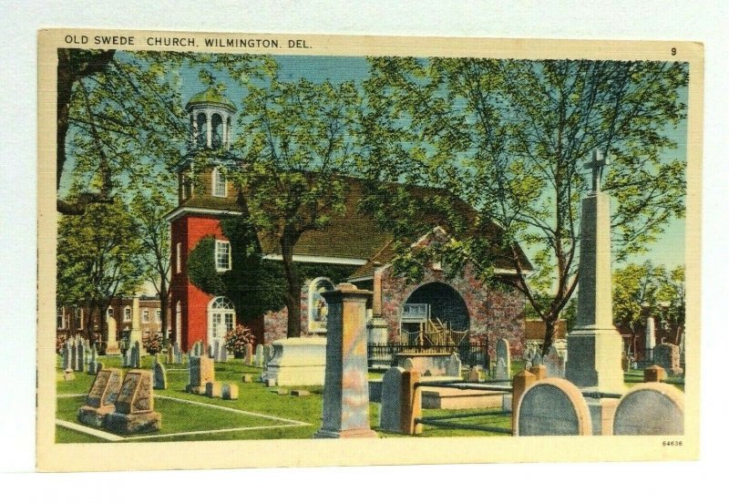 Wilmington Delaware Old Swede Church Graveyard Linen Vintage Postcard