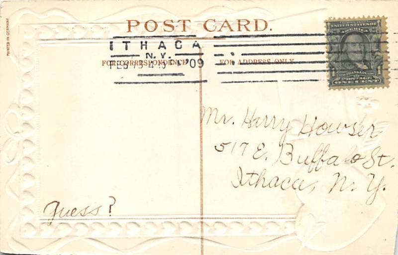 Valentines Day 1909 trimmed corners / postal marking on front
