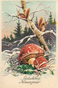 Postkarte Happy New Year winter aspect mushroom image