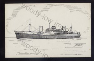 pen035 - Original Pen & Ink Postcard - Japanese Liner - Brazil Maru , built 1954