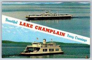 Lake Champlain Ferries, MV Valcour, MV Adirondack, Vintage Split View Postcard