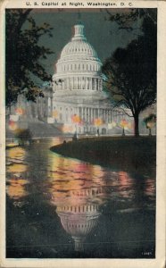 USA Washington D.C U.S Capitol at Night Vintage Postcard 07.39