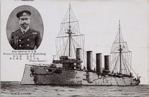 Rear-Admiral HSH Prince Louis Alexander Battenberg HMS Drake Postcard H33 *as is
