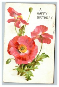 Vintage 1910's Tuck's Floral Birthday Postcard Nice Embossed Pink Flower