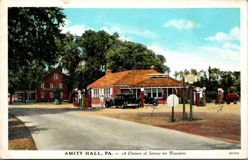 RPPC GAS STATION in AMITY HALL PA PERRY COUNTY - VINTAGE - UNPOSTED - POSTCARD