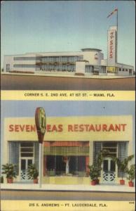 Miami & Ft. Lauderdale FL Seven Seas Restaurant Split View Linen Postcard