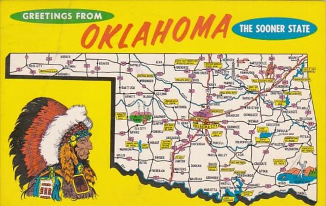 Greetings From Oklahoma With Map 1973