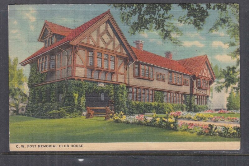 MICHIGAN, BATTLE CREEK, C.W. POST MEMORIAL CLUB HOUSE. 1936 ppc., used.