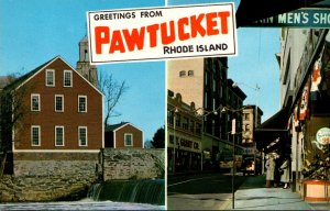 Rhode Island Pawtucket Greetings Showing Main Street and Old Slater Mill