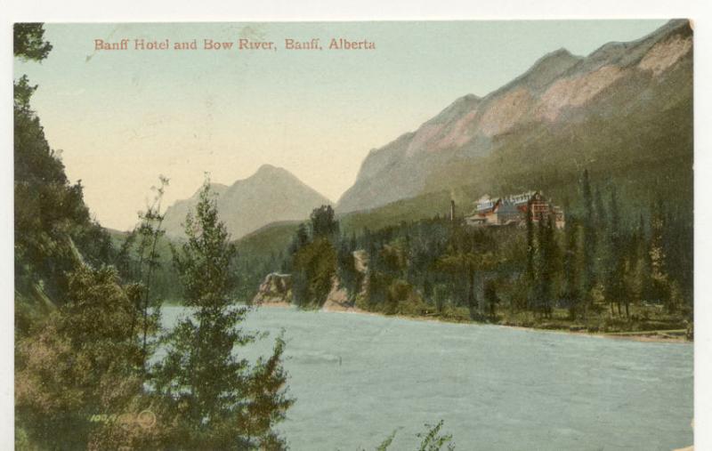 Early View Banff Hotel and Bow River Banff Alberta AB A5586
