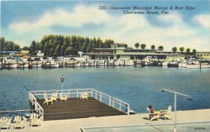 Clearwater Beach Florida Municipal Marina Boat Ships Postcard linen 24-8130