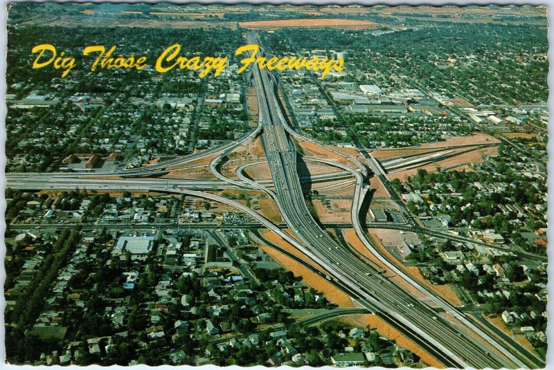 c1970s Sacramento, CA Dig Those Crazy Freeways Interstate 80 50 Highway PC M15