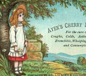 1880's-90's Ayer's Cherry Pectoral Quack Medicine Cute Girl Tree Birds P187