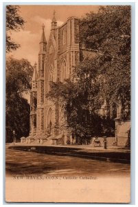 Catholic Cathedral Church Exterior Scene New Haven Connecticut CT Postcard