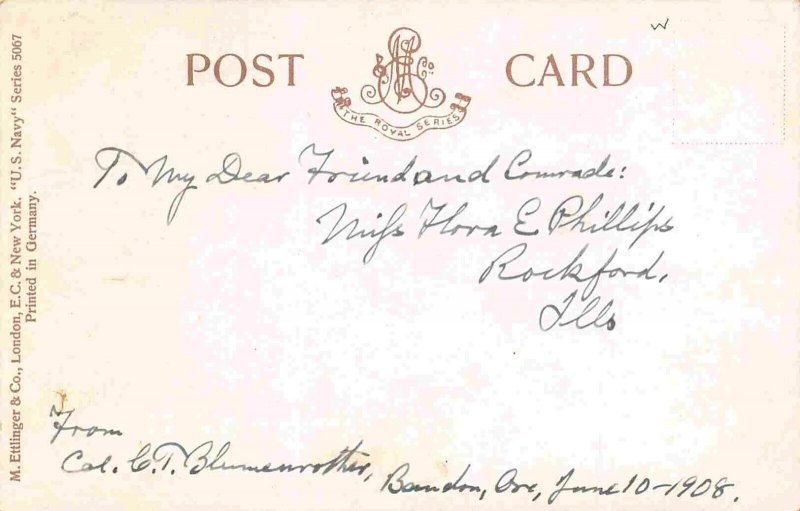 Navy Band on Board USS Alabama Battleship Warship Ship 1905c postcard