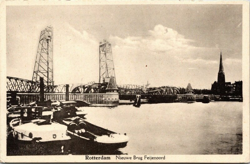 Rotterdam Nieuwe Brug Feijenoord WB Postcard VTG UNP Unused B&W 