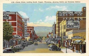 Center Street Hotels Cars Ford Sign Casper Wyoming postcard