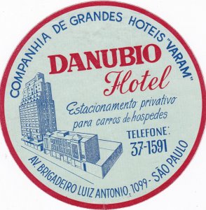 Brasil Sao Paulo Danubio Hotel Vintage Luggage Label sk2675