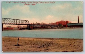 Omaha Nebraska~Missouri River~Douglas St Bridge~Skyline View~c1910 Postcard