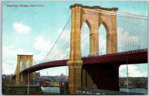 New York City New York NY, Brooklyn Bridge, Buildings, Skyline, Vintage Postcard