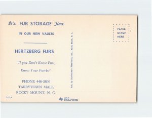 Postcard Hertzberg Furs Rocky Mount North Carolina USA