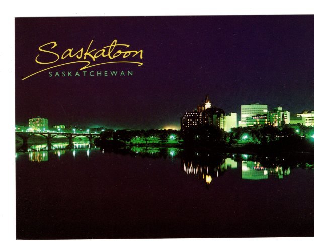 Skyline at Night Saskatoon, Saskatchewan, Large Approx. 5 X 7 inch Postcard